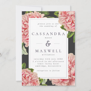 Invitation Mariage Vintage Charbon & Pivoine Rose