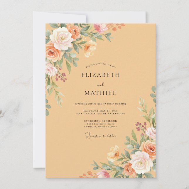 Invitation Mariage Vintage Chaud Abricot (Devant)