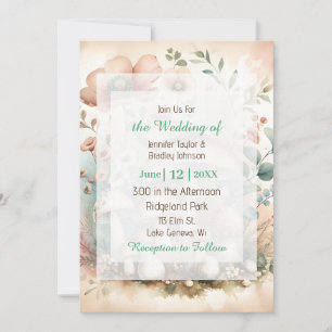 Invitation Mariage vintage Cottage Aquarelle