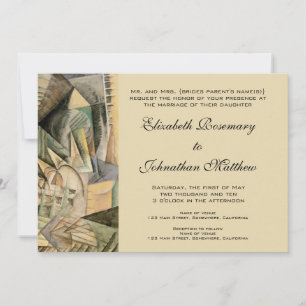 Invitation Mariage Vintage, Couleurs Terre, Art Cubiste