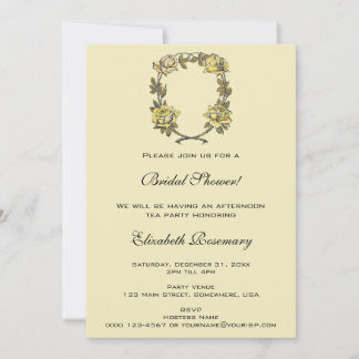 Invitation Mariage Vintage, Couronne de Roses Jaunes de Jardi
