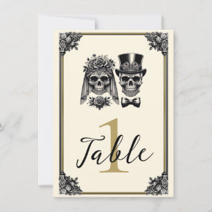 Invitation Mariage Vintage Crâne Noir & Or Crème 