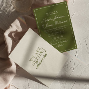 Invitation Mariage Vintage Crème Vert Olive Élégant Argent An