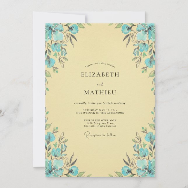 Invitation Mariage Vintage Dainty Bleu Aqua (Devant)