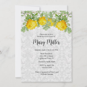 Invitation Mariage Vintage Damask avec Roses Jaunes