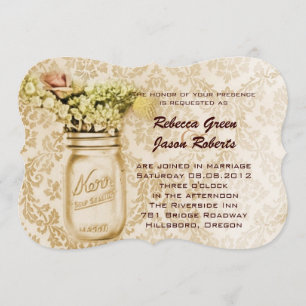 Invitation mariage vintage damasqué floral western bocal maso