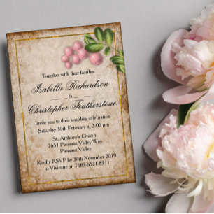 Invitation Mariage vintage de baies roses