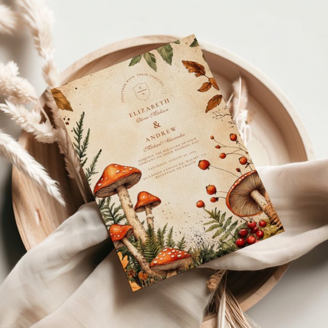 Invitation Mariage vintage de champignons forestiers (Créateur téléchargé)