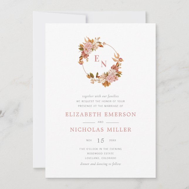 Invitation Mariage vintage de courroie Florale (Devant)
