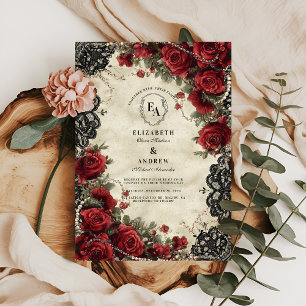 Invitation Mariage vintage de dentelle rouge et noire