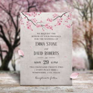 Invitation Mariage vintage de fleurs de cerisier rose