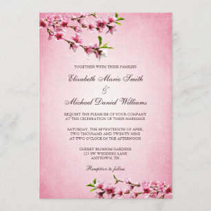 Invitation Mariage vintage de fleurs de cerisier roses