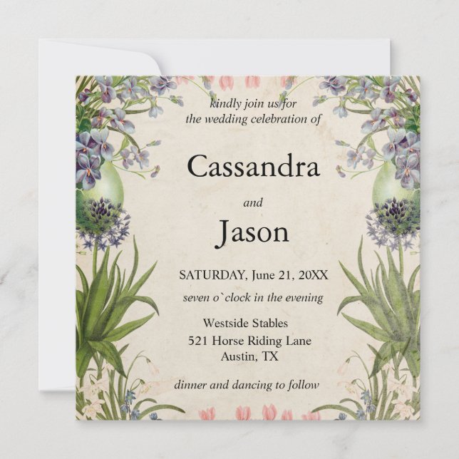 Invitation Mariage vintage de fleurs de printemps (Devant)