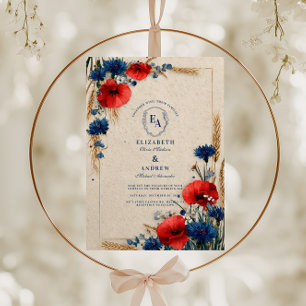 Invitation Mariage vintage de fleurs rouge et bleu