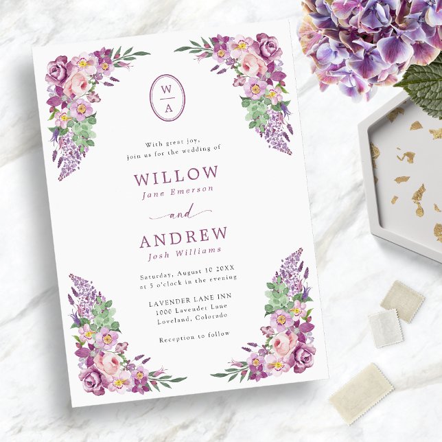 Invitation Mariage vintage de fleurs violettes (Vintage Purple Floral Wedding Invitation
)
