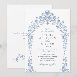 Invitation Mariage vintage de Floral Victorien Dusty Blue Ske