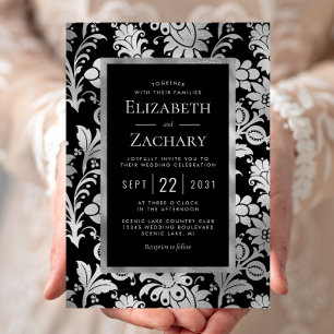 Invitation Mariage Vintage de motif floral argenté