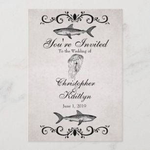 Invitation Mariage vintage de plage de requins et méduses