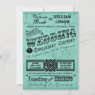 Invitation Mariage vintage de toile bleu turquoise de