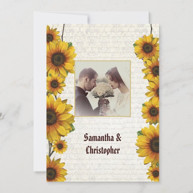 Invitation mariage vintage de tournesol (Dos)