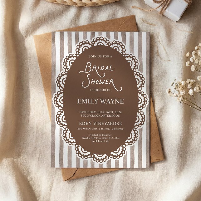 Invitation Mariage Vintage Dentelle Marron  (Créateur téléchargé)