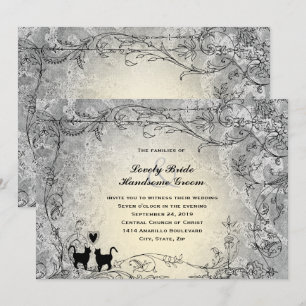 Invitation Mariage vintage d'or gris fleuri d'amoureux de les