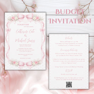 Invitation Mariage Vintage Économique avec Ruban Rose Floral