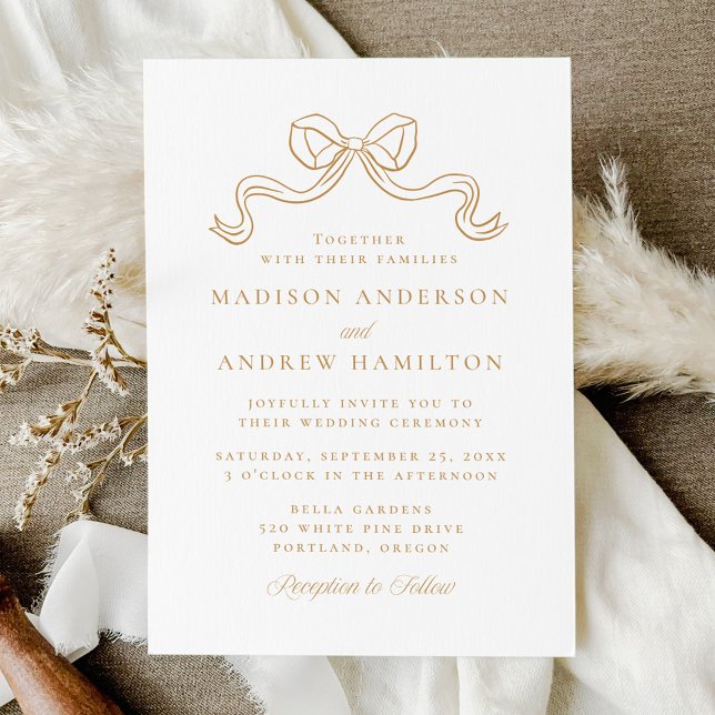 Invitation Mariage vintage Elegance Gold Bow (Créateur téléchargé)