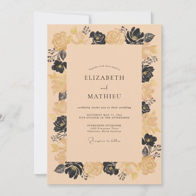Invitation Mariage Vintage Élégant Abricot (Devant)