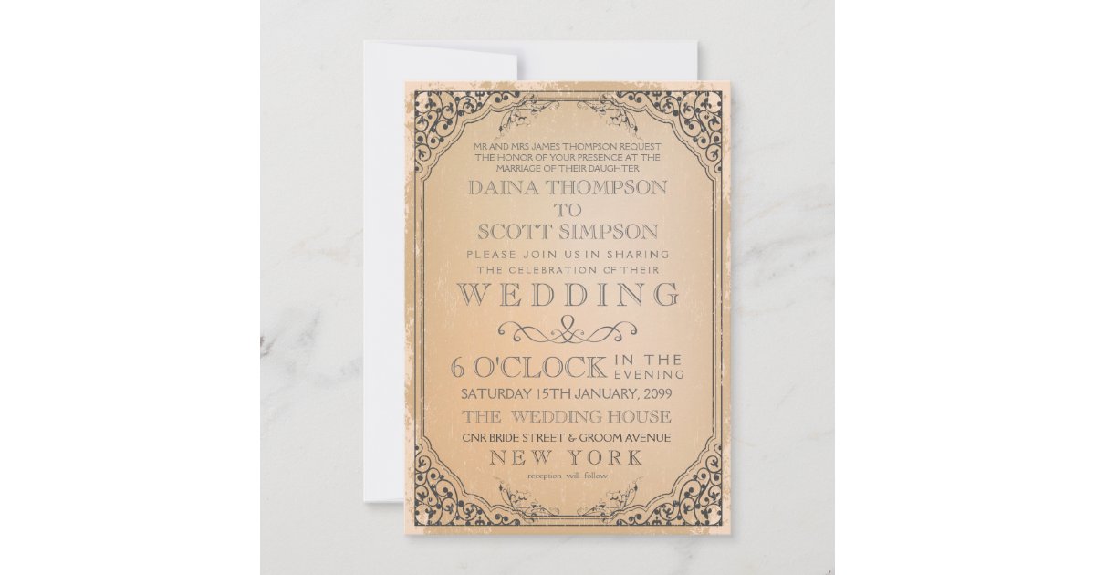 Invitation Mariage Vintage Elegant De Cadre En Fibre Zazzle Fr