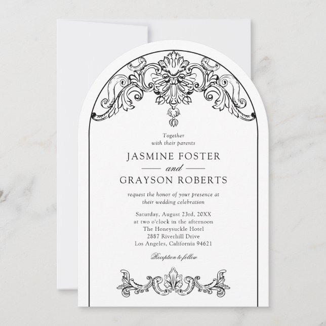Invitation Mariage Vintage Élégant Rococo (Devant)