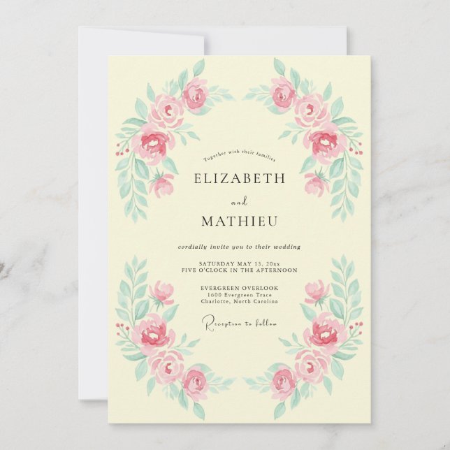 Invitation Mariage Vintage Élégant Rose Pâle (Devant)
