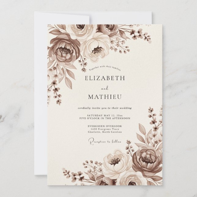 Invitation Mariage Vintage Élégant Taupe (Devant)