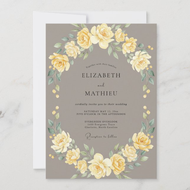 Invitation Mariage Vintage Élégant Taupe (Devant)