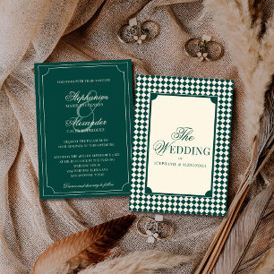 Invitation Mariage Vintage Émeraude Vert Carreauté Vieille Fo