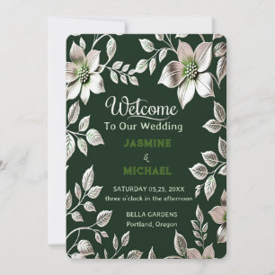 Invitation Mariage vintage en argent et vert émeraude