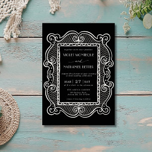 Invitation Mariage vintage en dentelle noir et blanc Old Mone