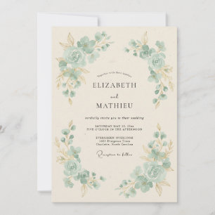 Invitation Mariage Vintage Exquis de Teinte Cyan