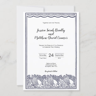 Invitation Mariage vintage Fish and Waves Beach