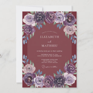 Invitation Mariage Vintage Fleur de Pivoine Rouge Profond