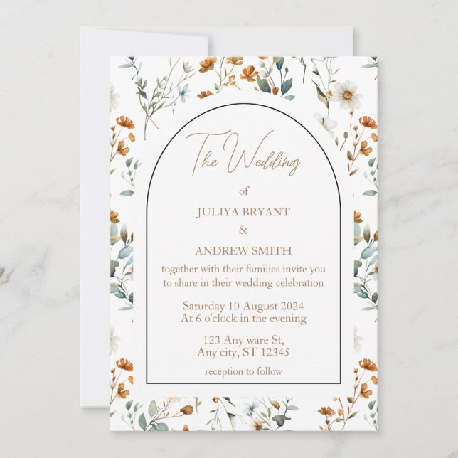 Invitation mariage vintage fleur sauvage (Devant)