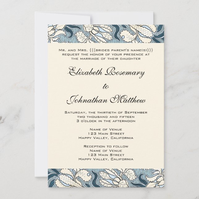 Invitation Mariage Vintage, Fleurs Art Nouveau Iris Floral (Devant)