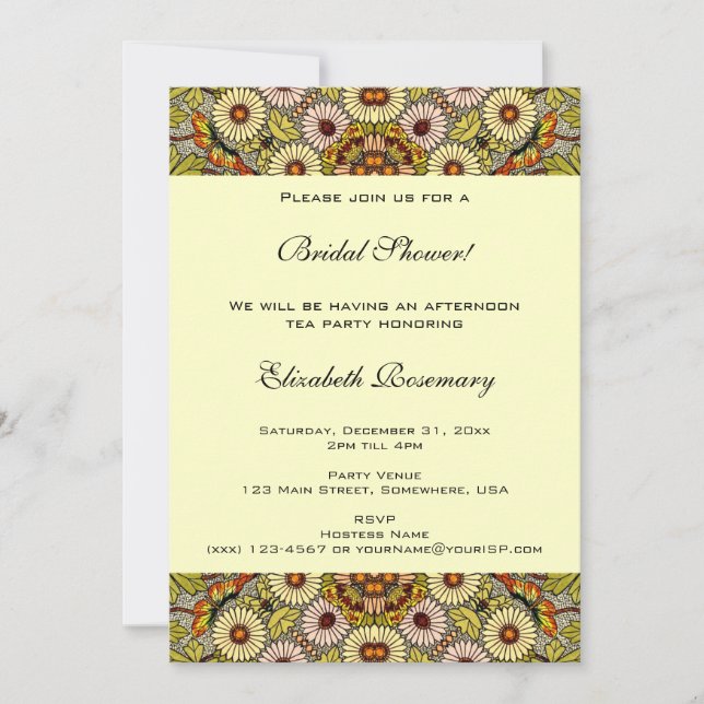 Invitation Mariage Vintage, Fleurs de Jardin Papillons (Devant)