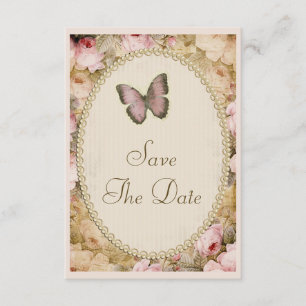 Invitation Mariage Vintage Fleurs et Papillon Date à Sauvegar