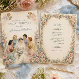 Invitation Mariage Vintage Fleurs Mariée Demoiselles d'Honneu