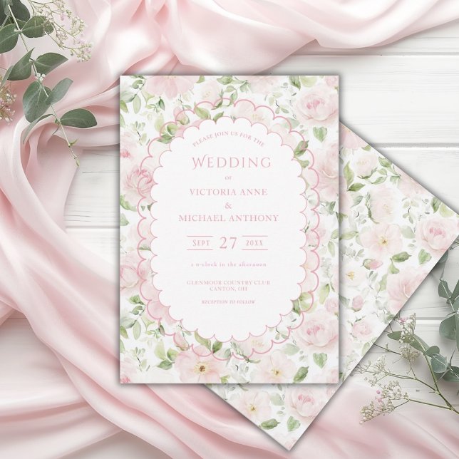 Invitation Mariage Vintage Fleurs Roses (Créateur téléchargé)
