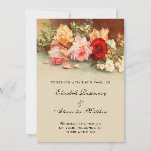 Invitation Mariage vintage, Fleurs Roses anciennes encore vie