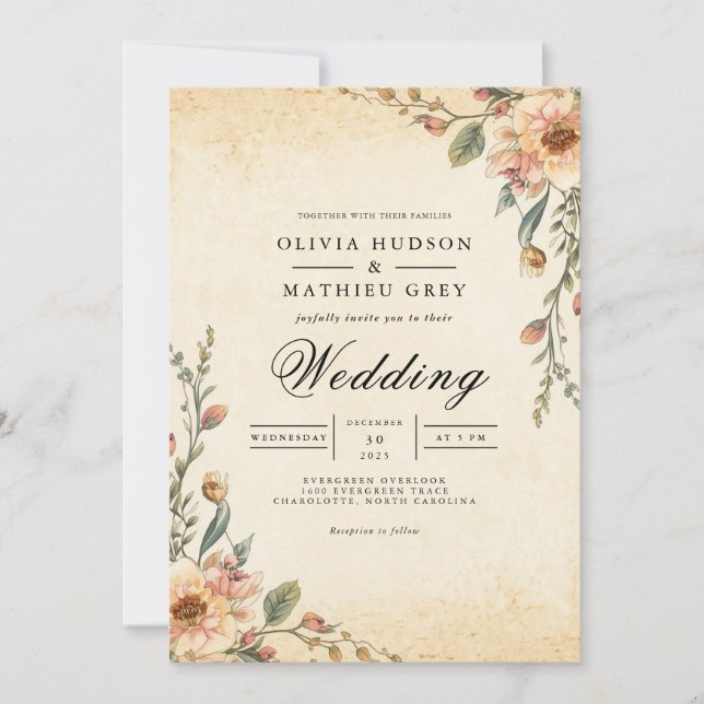 Invitation Mariage vintage Floral Arch (Devant)