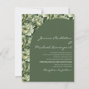 Invitation Mariage Vintage Floral Arch Script Vert Olive