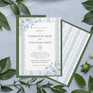 Invitation Mariage Vintage Floral Bleu